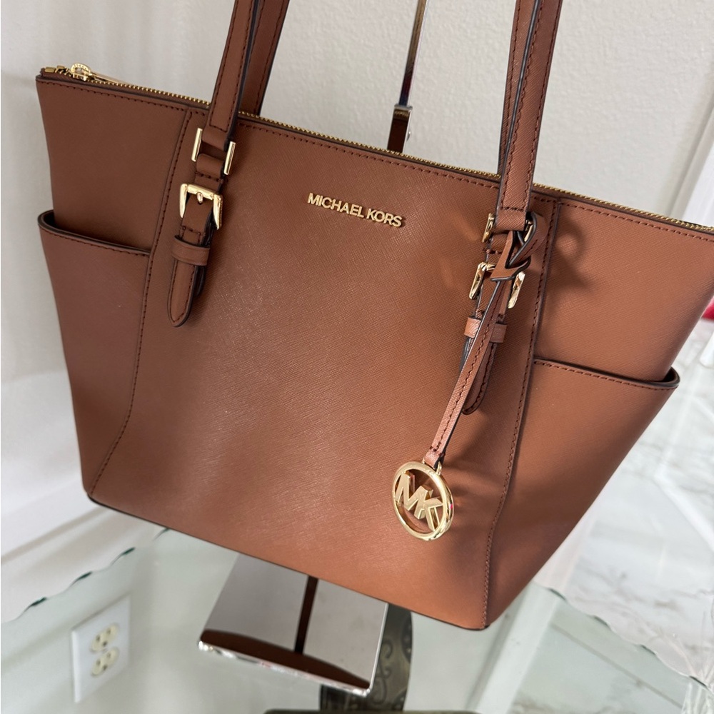 Michael Kors Brown Saffiano Leather Tote with Gold Hardware
